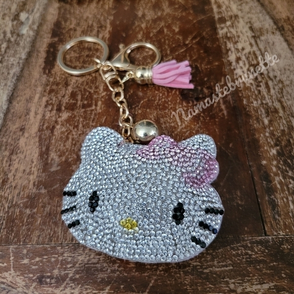 Hello Kitty Pink Bow Rhinestone Keychain Bag Charm with Tan Tassel - Picture 12 of 15